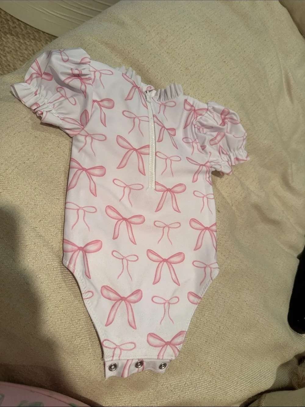 Pink Bow-Print Kids One-Piece Swimwear